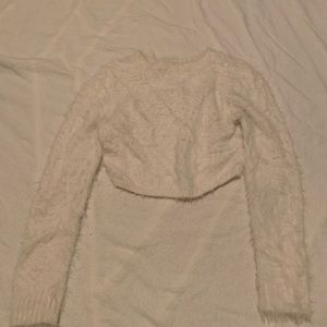 White fuzzy crop sweater